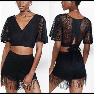 Black tie back lace crop top